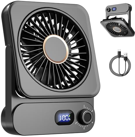 Dealswin Ventilador de Mesa Silencioso, Ventilador Magnético para Crucero con Control de 100 Velocidades y Pantalla LED, Ventilador Portátil Recargable USB para Dormitorio Oficina Viaje（Negro）