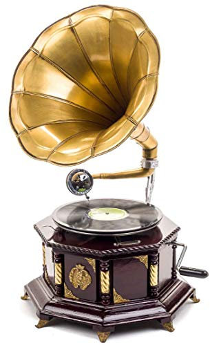 Grammophon 70cm Trichtergrammophon Schellackplatte Grammofon antik Stil verziert