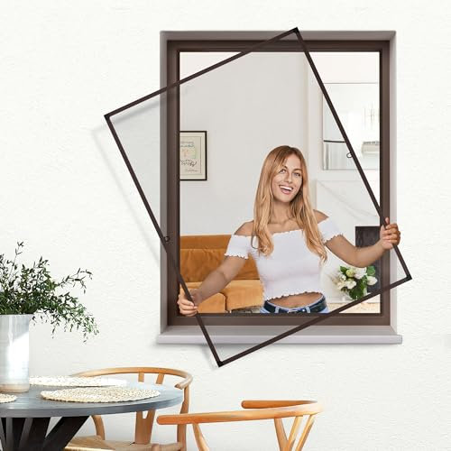 jarolift Profi Line Zanzariera per Finestra, con Telaio in Alluminio Accorciabile, 130 cm x 150 cm (Larghezza x Altezza), Colore Telaio Marrone