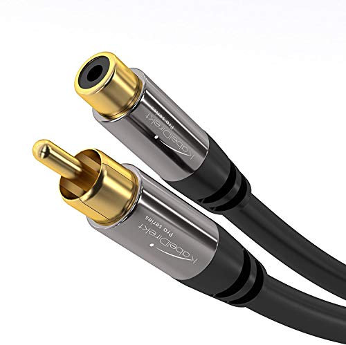 KabelDirekt – RCA Extension Cable – 6m – break-proof, for brilliant sound quality (subwoofer/audio cable, RCA male to female, ideal for amplifier/HiFi, analog & digital)
