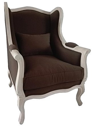 Antyki24 Sessel Ohrensessel Thron Provence Sessel Mango Massiv Holz Leinen Stoff Braun 108 x 71 x 83 cm