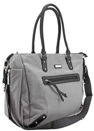 Handtasche Umhängetasche Baby Wickeltasche Unisex Babytasche stilvolle Reisetasche mit Wickelauflage, Aufbewahrungsbeutel, Isoliertaschen und Halterung für Kinderwagen für Mama & Papa Paris grau