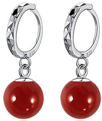 BROWOL Damen Creolen Ohrringe 925 Sterling Silber Mode Rote Achat Anhänger Ohrringe Hypoallergen Creolen Ear Schnalle