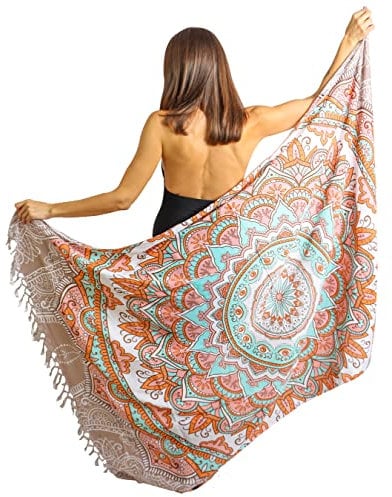 Mandala Life ART Pareo Damen Mit Fringe Hochwertiger Rayon Groß Strand Sarong Strandtuch Wickeltuch Wickelrock Strandrock Tapisserie Wickeltuch Bikini Cover Up Tuch Für Badeanzug