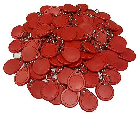 HFeng 13.56MHz RFID Keyfob MF 1K Chip IC NFC Keyfob Proximity Key Fob Tag Access Card Keychain Token 100pcs Red
