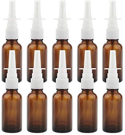 10 Stück Leere Glas Nasenspray-Flasche 30ml mit Fingerzerstäuber, Nasenzerstäuber Vaporizer Nasensprühflasche - Braun