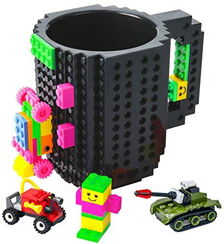 bomenne Build-on Brick Tassen Kaffeebecher, lustige Neuheit Kaffeetasse, Kreative DIY Kaffeetasse Baustein Trinken Geschenk, Schwarz