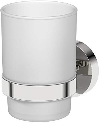 Wall Mounted Toothbrush Holder Frosted Glass Tumbler Cup Holder for Bathroom Lavatory Polished Chrome Wall Mount Concealed Fixings Screws or Adhesive Accessory
