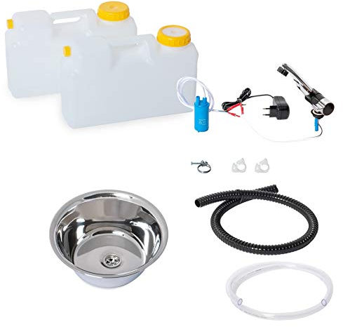 Wasseranlage Imbisswagen Verkaufsanhänger Campingküche 230v Bausatz Spüle 32cm (320mm) London Schwarz/chrom Raumsparkanister 12L (ad-ideen)