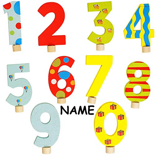 alles-meine.de GmbH 10 TLG. Set: Geburtstagszahlen - Holz - Zahlen von 0 bis 9 - inkl. Name - Zahlenstecker - für Geburtstagsring/Geburtstagszug/Geburtstagskranz - Kinder bun..
