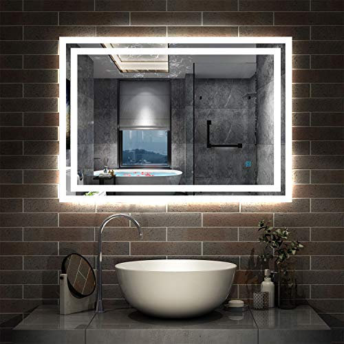 Aica Sanitär LED Spiegel Bad 80×60cm Badspiegel mit Beleuchtung Lichtspiegel Badezimmerspiegel Wandspiegel Touch-Schalter Antibeschlag IP44 Kaltweiß energiesparend …