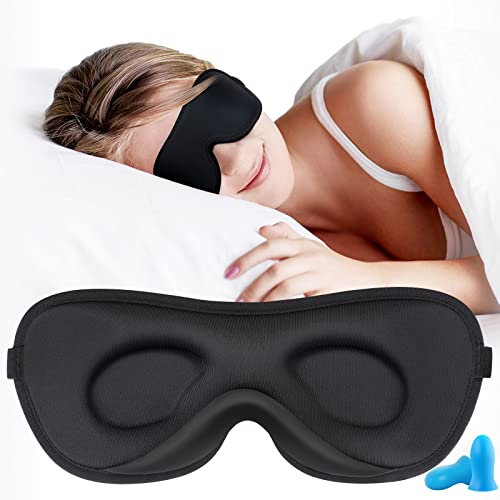 Boniesun Blackout Eye Mask for Sleeping Ultra Thin Sleep Mask for Women Men, Sleeping Mask for Side Sleepers Smooth Skin-Friendly Smooth Lycra Fabric 3D Contoured Cup Blindfold (Black)
