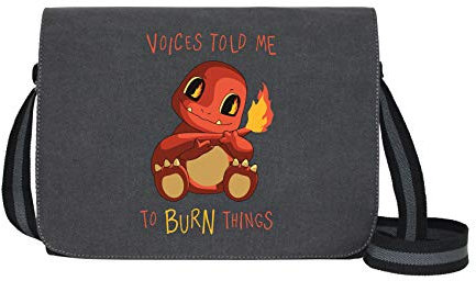 Voices Told me to Burn Things - Umhängetasche Messenger Bag für Geeks und Nerds mit 5 Fächern - 15.6 Zoll, Schwarz Anthrazit
