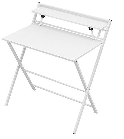 Panana Folding Computer Gaming Desk, Portable Wooden Study Writing Table (White)