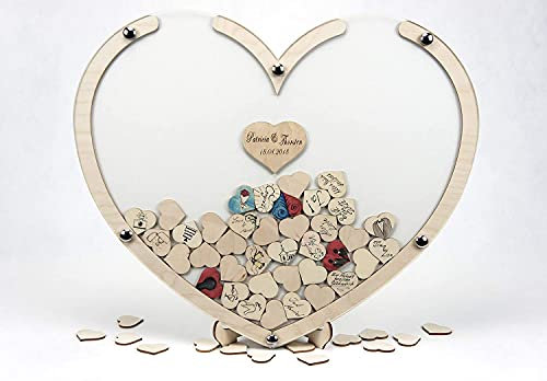 Laserano - Holzherz Gästebuch personalisiert 60x50x1,5cm | Hochzeitsgästebuch mit Acrylglas | Der ausgefallene Hingucker auf Ihrer Hochzeit!