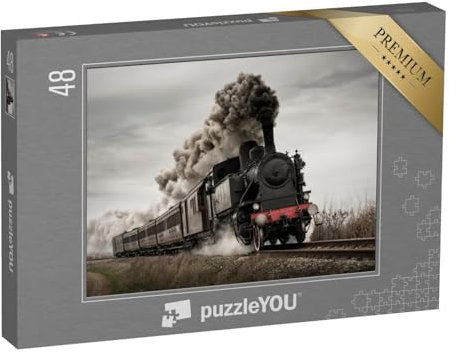 puzzleYOU: Puzzle 48 Teile „Oldtimer-Dampfzug mit Alter Lokomotive und Alten Waggons“ – aus der Puzzle-Kollektion Eisenbahn, Lokomotive