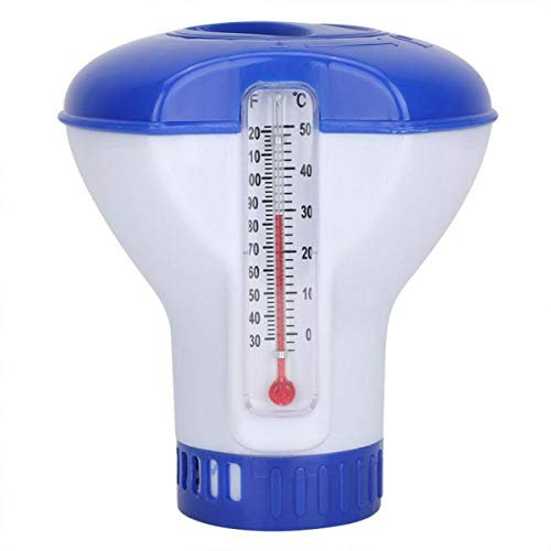 FAMKIT Brom-Tabletten, schwimmender Spender für Chlor, chemische Futterstation mit Thermometer für Schwimmbad, Spa, Whirlpool