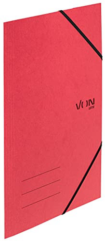 VON Leitz 5er Pack Eckspannermappe A4 mit Gummibandverschluss, Flexibler Karton, Für 150 Blatt, Silberdruck, Leichter Ordner für Schule & Haushalt, Rot, 30080025