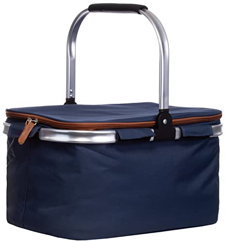 Brandsseller Einkaufskorb 26 Liter Faltbarer Kühlkorb mit Deckel Einkaufstasche Picknickkorb mit Reißverschluss gepolsterter Tragegriff aus Aluminium - Dunkelblau