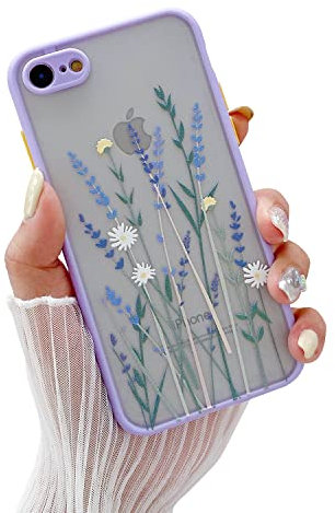 Compatible with iPhone 6Plus/6S Plus for Girl Woman, Floral Flower Pattern Slim Design, Protective Hard PC Back with Soft Shockproof TPU Bumper Phone Case for iPhone 6Plus/6S Plus (Light Purple)