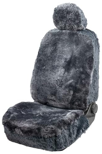 Walser Premium Lammfell Autositzbezug Maya, 100% Sitzbezug für Auto, Vordersitze, Fell, Anthrazit
