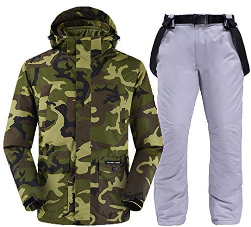 Saeohnssty Outdoor-Herren-Snowboard-Jacken und -Hose, Tarnmuster, wasserdicht, winddicht, Snowboard-Jacken und -Hose, Skifahren-Set, Farbe: 14 XL