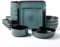 Arora Flackar 491765 Geschirr-Set aus Steingut für 4 Personen, quadratisch, zwei Schüsseln, Speiseteller, Beilagenteller, Müslischalen, Pastaschalen, Reaktivglasur, 16-teilig, Türkis
