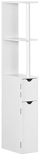 kleankin Mobiletto Bagno Salvaspazio a Colonna con 2 Ripiani e 2 Armadietti, Colonna Bagno in Legno per Salotto, Soggiorno, 15.2x29.8x118 cm, Bianco