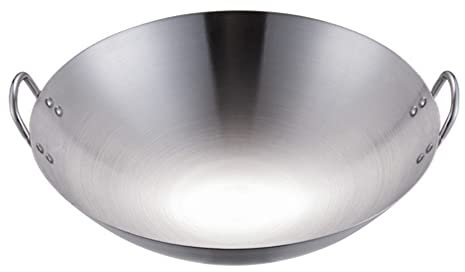 UPKOCH Wok in Acciaio Inox Rotondo Con Fondo Profondo, Padella Antiaderente Con Doppio Manico, Ideale Per Friggere, Grigliare E Cucinare, Pentola Versatile Da 26 Pollici Per Cucina Domestica
