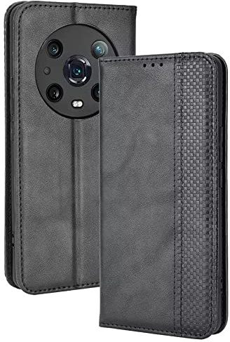 EASSGU Handyhülle für Honor Magic4 Pro (6.81 Inches) Flip Folio PU Leder Magnetschalter Schutzhülle, [3 Kartenfach] [1 Wallet] Stand Case - Schwarz