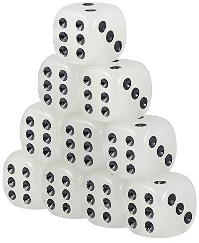 NUOBESTY 10 Stück Leuchtwürfel Weiße Würfel Die Im Dunkeln Leuchten 6-Seitige Würfel Leuchtende Würfel Kartenspiel Brettspiele Würfel Schwarze Punktwürfel Partyartikel