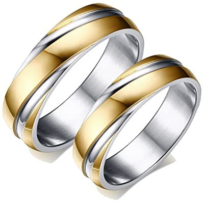 Dsnyu Verlobungsring für Paare, Zweifarbig Eheringe Vintage 6MM, Edelstahl Gold Verlobung Ring Paar für Freundin Damen GR. 54 (17.2) + Herren GR. 65 (20.7)