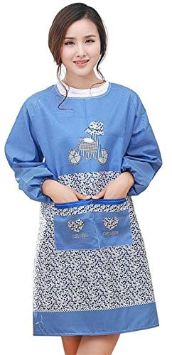 Gaf Nuncew Women's Kitchen Apron with Long Sleeves and Pockets, Women's Long Apron, Lady Housework, Stain-Resistant Grooming Apron for Pets