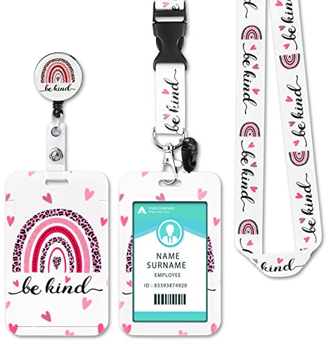 Porte Badge Tour de Cou, Tour de Cou Badge avec Swivel Lobster Clasp et Lanière Rétractable pour Porte Badges d'Identification, Clés, Carte d'étudiants, Carte Bus (Rose Rainbow)