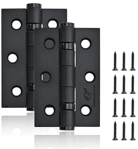 12 Pcs Black Door Hinges - 75 mm Heavy Duty Matte Black External Hinges for Wooden Internal Doors