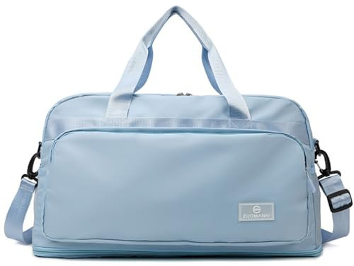 Vllcsla Sporttasche Groß Reisetasche Damen Ausbaufähig 37,7 L bis 50,7 L, mit Nassfach, Sporttasche Tisch Tennis, Trainingstasche Ausbaufähig, Wasserdicht Schwimmtasche Urlaub Sport, Hellblau