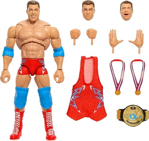 Mattel WWE Ultimate Edition-Actionfigur und Zubehörteile, Set mit ca. 15 cm großer Kurt Angle-Sammelfigur, austauschbaren Köpfen und Händen, Einzugskleidung und 30 Bewegungspunkten HVF83