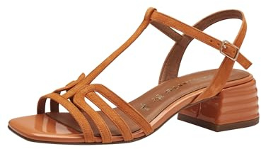 Tamaris Damen Sandalen mit Absatz Leder Blockabsatz Sommer; ORANGE/orange; 38 EU