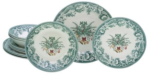 CreaTable, 16960, Serie Weihnachten Grün, 12-teiliges Geschirrset, Teller Set aus Steingut