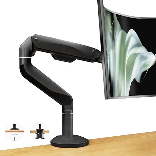 Ergounion Monitor Halterung für 17-49 Zoll Bildschirme, Voll Verstellbarer Monitorarm 1 Monitor, Ultrabreiter Bildschirm Halterung, VESA 75/100 mm Tischhalterung, bis 15 kg, Schwarz