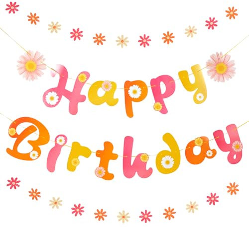 Daisy Happy Birthday Banner Daisy Birthday Party Decorations Groovy Party Banner Boho Happy Birthday Party Decorations Daisy Birthday Banner for Baby Shower Two Groovy Retro Party Supplies