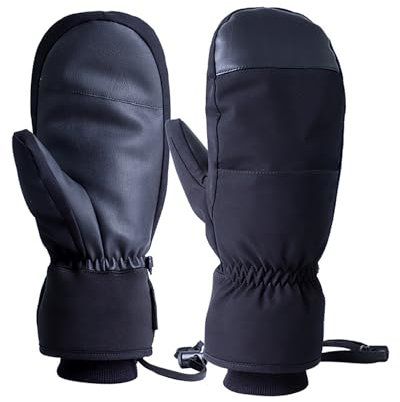 TAHUAON Winter Snowboard Fäustlinge Herren Damen - Warm Thinsulate Thermo Ski Fäustlinge mit integrierten Handschuhen 【M Schwarz】