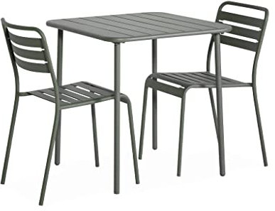 Metall-Gartentisch mit 2 Stühlen, 2 Personen, Amelia Savanne 70 x 70 cm