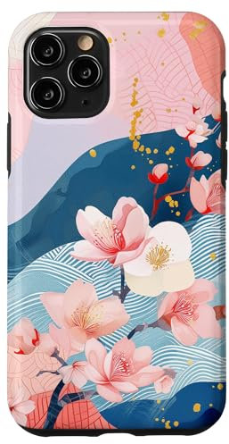 iPhone 11 Pro Cherry Blossoms Japanese Sakura Flower Pattern Pink Blue Case