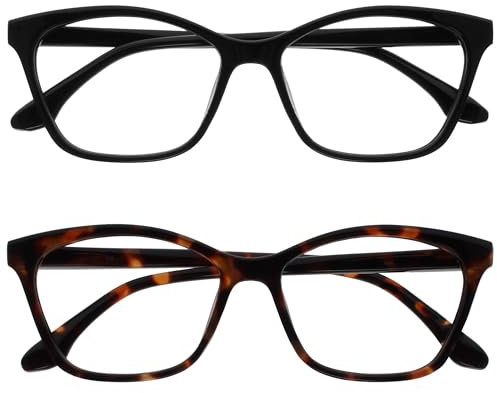 OPULIZE KAT Lesebrille - 2er-Pack - Cat-Eye Katzenaugen-Fassung - Schwarz, Braun - Herren & Damen - Federscharniere - RR59-12 - +1.50