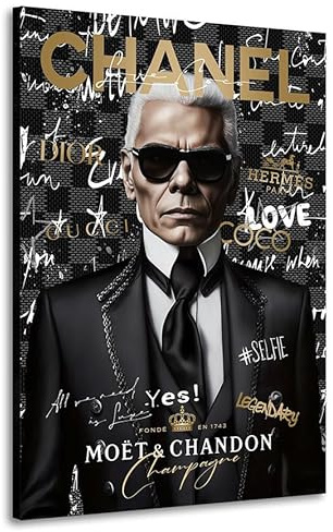 Kunstgestalten24 | Leinwandbild Karl Lagerfeld Pop Art Fashion Wandbild Wanddekoration | 60x90cm, 4cm Rahmentiefe
