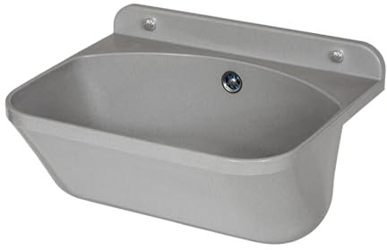 Pilozzo lavanderia 46x36 grigio pietra in resina resistente con kit di scarico e fissaggi inclusi