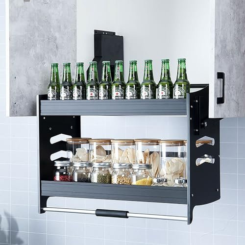 Heavy-Duty Ausziehen und Nach Unten Regal für Platzsparende, Zweistöckige Wand Montiert Küchenschrank Regal Nach Unten Ziehen, Schieben Unter Regal für Spice Organizer Lagerung ( Size : 26.1x11x21.3