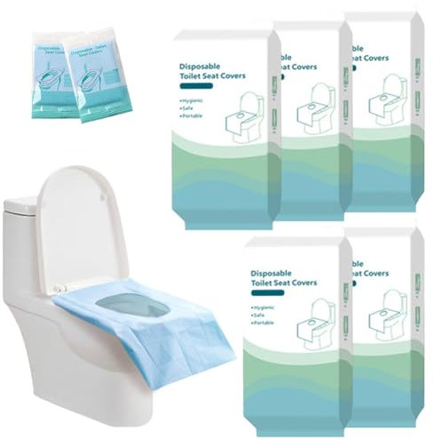 50 Stück Einweg Toilettensitzbezug,Toilettensitzbezug Einweg Toilette Auflage,Tragbar Toiletten Sitzbezug Einweg Wc-Sitz Für Kinder Und Erwachsene,Einzeln Verpackt,Reisen,öffentliche Toiletten (Blau)