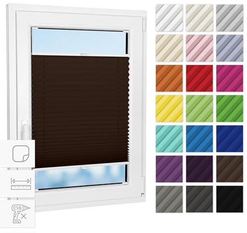 Estika Plissee zum kleben innenrahmen - Schokolade - 55 cm x 150 cm - Plissee ohne Bohren, Plissee kleben, Rollos für Fenster ohne Bohren, Jalousien Fenster für innen, Fenster plissee